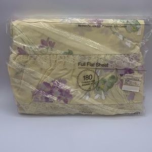 Vintage 1985 Lavender Beige Floral JCPenney Full Flat Sheet NOS 180 Threads
